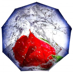 Красивый атласный зонт с розой, Robin, автомат, арт.3011-3