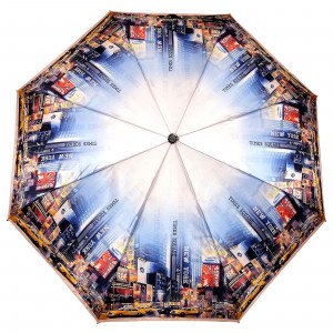 Голубой атласный зонтик  с Нью-Йорком, Три Слона, полный автомат, 3 сл.,арт.3884-4