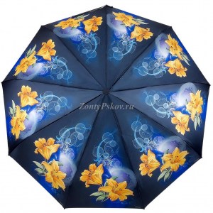 Атласный синий зонт с цветами Zicco, автомат, арт.2140