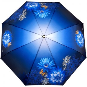 Синий женский зонт Три слона с цветами, автомат, арт.3825-4