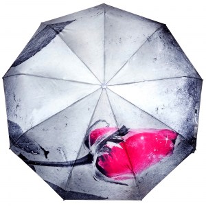 Серебряный атласный зонт с розой, Robin, автомат, арт.3009