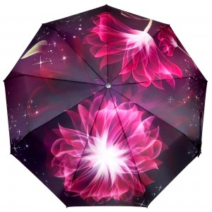 Черный атласный зонт с цветами, Robin, автомат, арт.3009-2
