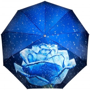 Синий атласный зонт с розой, Robin, автомат, арт.3009-5