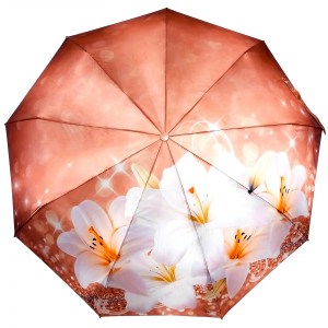 Кремовый атласный зонт с лилиями, Robin, автомат, арт.3011-2