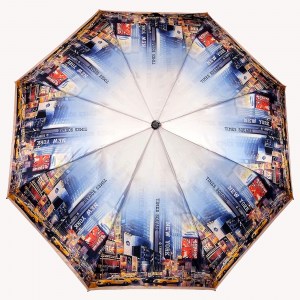 Атласный зонтик с Нью-Йорком, Три Слона, полуавтомат, 3 сл.,арт.3882-7