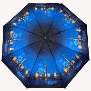 Синий атласный зонтик с Лондоном, Три Слона, полуавтомат, 3 сл.,арт.3882-5