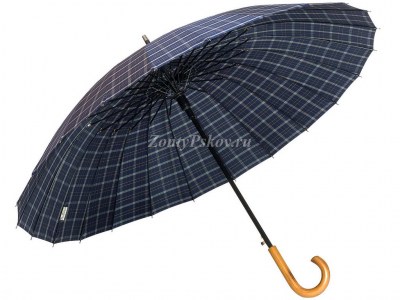 Синий зонт трость Sponsa клетка, полуавтомат, 16 спицы,арт.17104-1