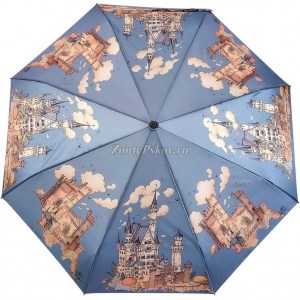 Голубой атласный зонтик с замком, Три слона, автомат, арт.880 58