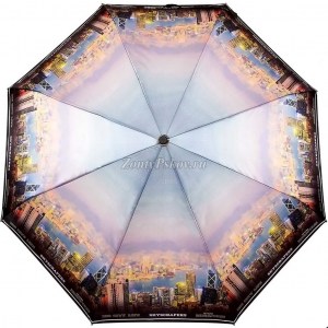 Стильный атласный зонтик с городом, Три Слона, полный автомат, 3 сл.,арт.884A 25