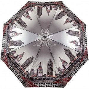 Необычный атласный зонтик с городом, Три Слона, полный автомат, 3 сл.,арт.884A 29
