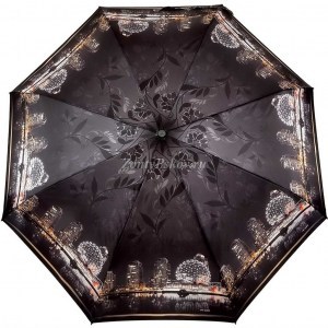 Черный атласный зонтик, Три Слона, полуавтомат, 3 сл.,арт.882 30