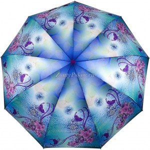 Голубой атласный зонт с цветами Zicco, автомат, арт.2140-2