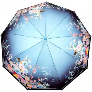 Голубой зонт с цветами Popular, полный автомат, арт. 2019-4