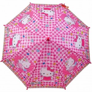 Розовый зонт в клетку с Китти, Rainproof, полуавтомат, арт.1222-1