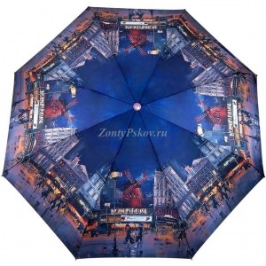 Синий женский зонт с пейзажем, Diniya, автомат, арт.969-4