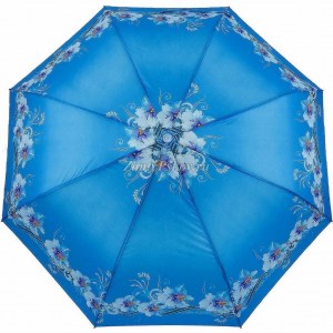 Голубой зонт с цветами, в три сложения, Unipro, полуавтомат, арт.203-5