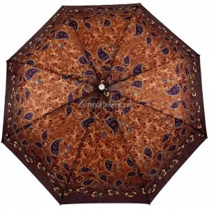 Коричневый зонт с огурцами, в три сложения, Style, полуавтомат, арт.1501-6