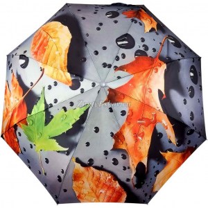 Серебристый зонт с листьями, Diniya, автомат, арт.164-1