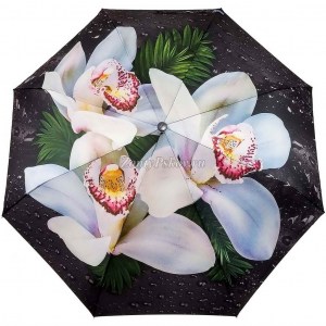 Серебристый зонт с белой орхидеей, Diniya, автомат, арт.164-5
