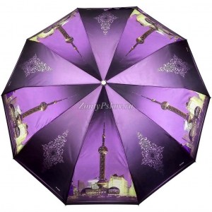 Сиреневый зонт с городом, 10 спиц, Три Слона, автомат, арт.3102-6