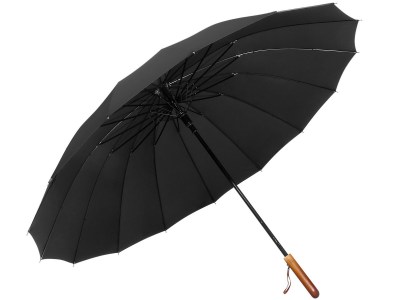 Красивый черный зонт трость Sponsa, полуавтомат, 16 спиц,арт.3527