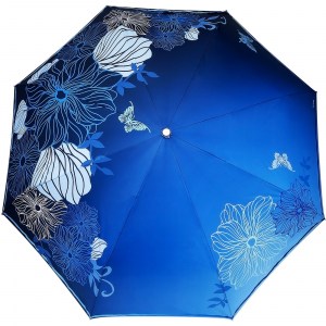 Синий женский зонт Три слона с цветами, автомат, арт.3680-1