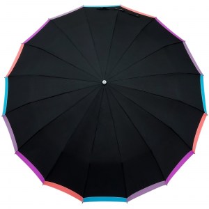 Черный японский зонт Радуга 16 спиц Три Слона, автомат, арт.3161-4