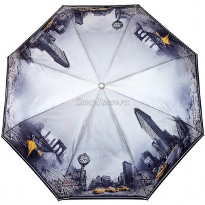 Атласный зонт серого цвета Три слона с городом, автомат, арт.3845-2