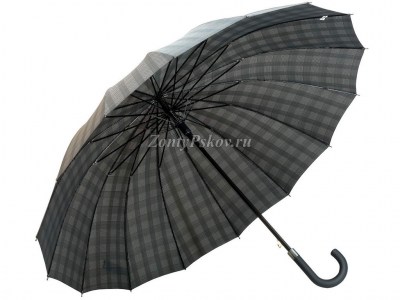 Серый большой зонт трость в клетку, Amico, полуавтомат, арт.6600-2