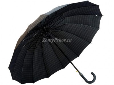 Черный семейный зонт трость в клетку, Amico, полуавтомат, арт.6600-4