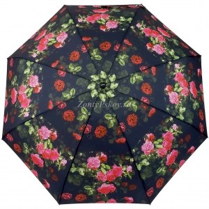 Черный мини зонт с розами, Monsoon, механика, 5 сл.,арт.8019-5